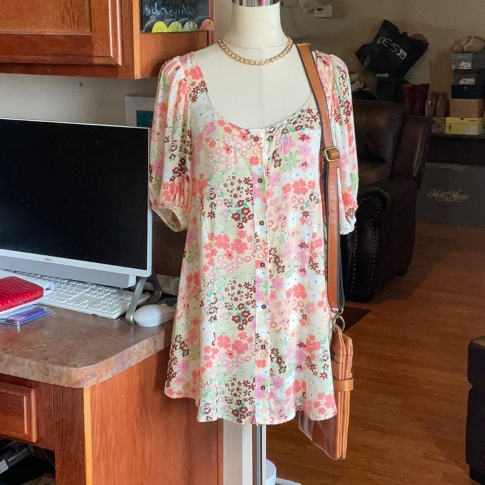 Free People Vintage Combo Floral Tunic Mini Dress Size XS, NWT